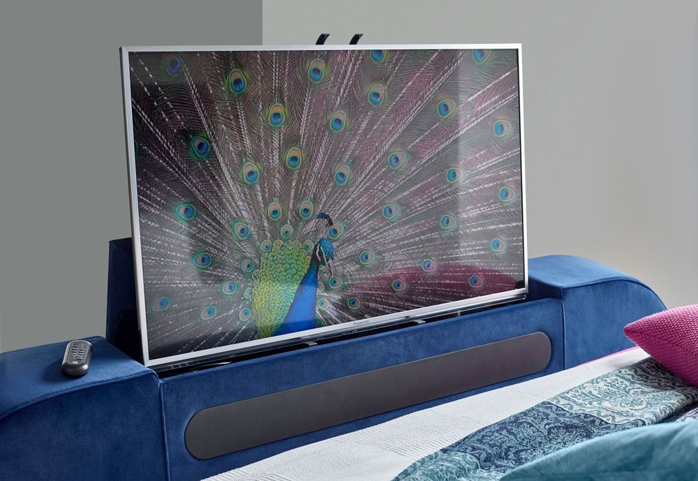 Blue Velvet King Size Ottoman TV Bed The Bed Warehouse Direct