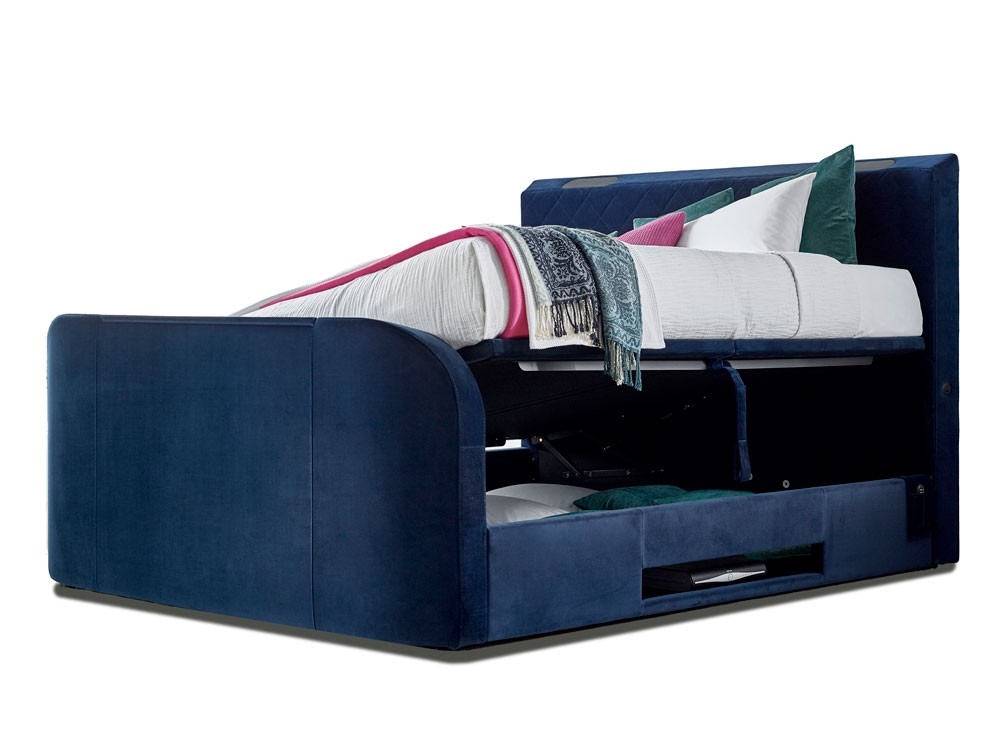 Piper Velvet Blue Super King Size Ottoman TV Bed Frame Super King