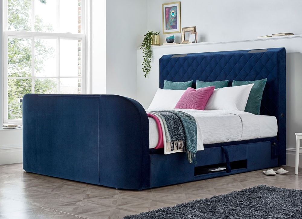 Blue Velvet King Size Ottoman TV Bed The Bed Warehouse Direct
