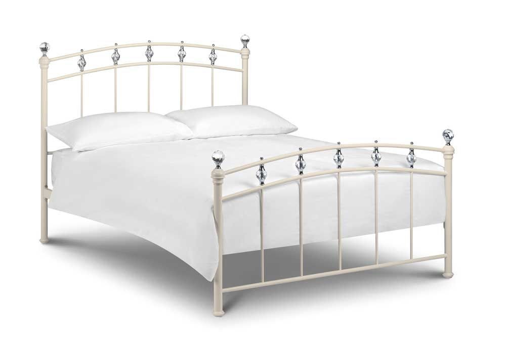 Sophia Stone White King Size Bed Frame, White Metal King Single Bed Frame