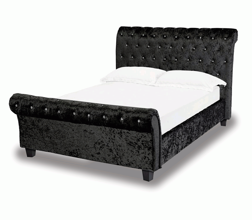 Issy Black Shimmer Double Sleigh Bed Frame, Black Double Bed Frame