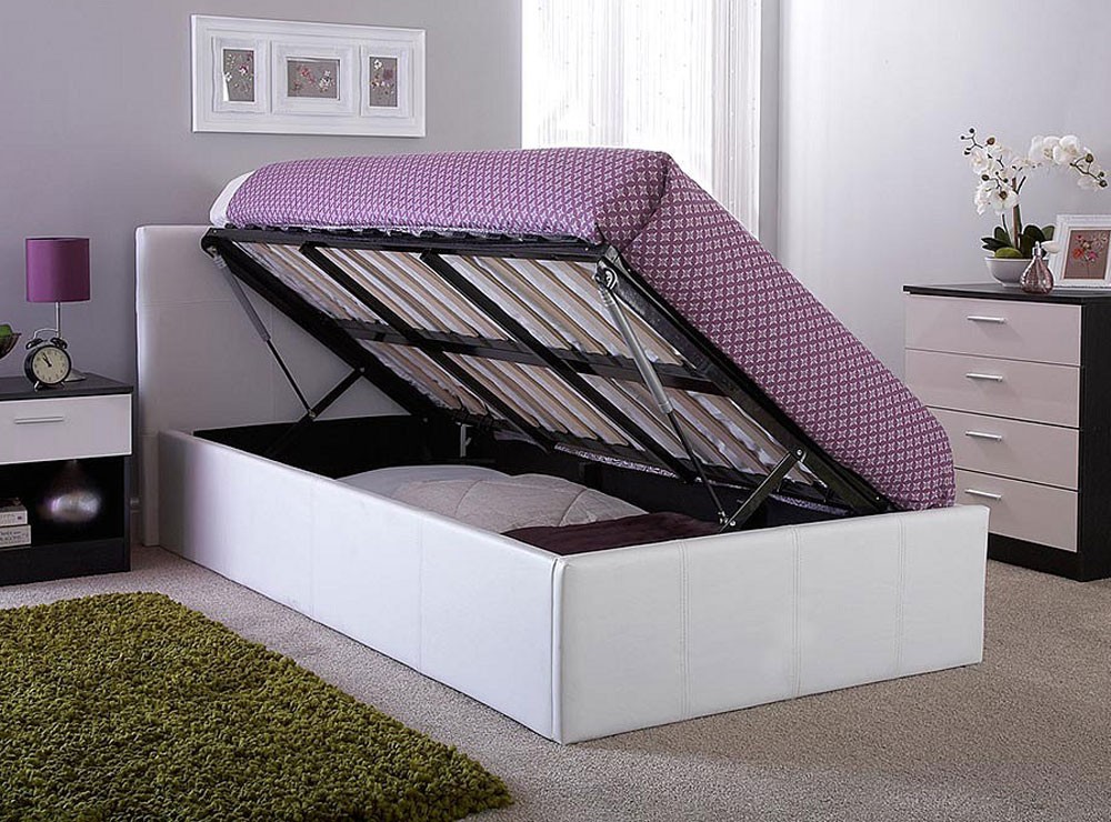 Full size bed frame with lift up outlet storage