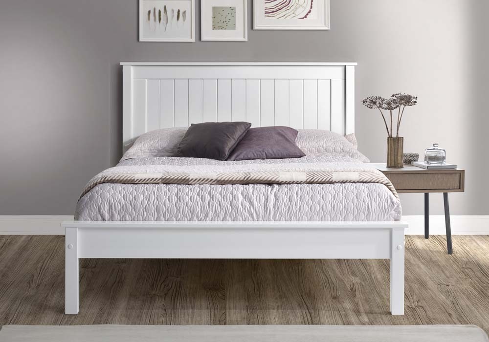 Taurean White Low Foot King Size Bed Frame, Shaker Style Platform Bed Frame