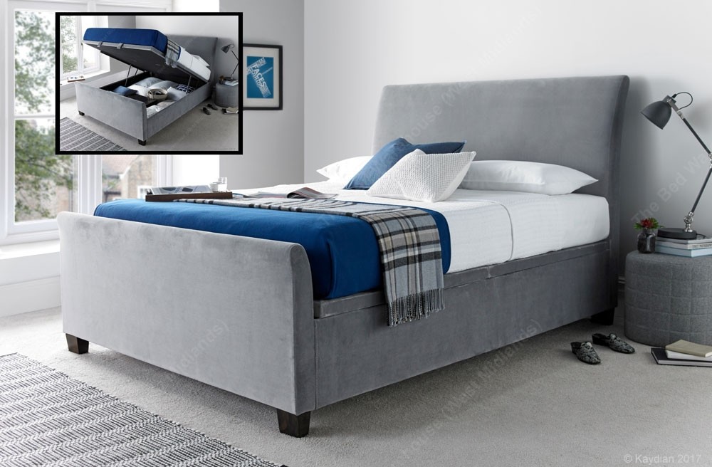 Grey velvet ottoman bed double clearance