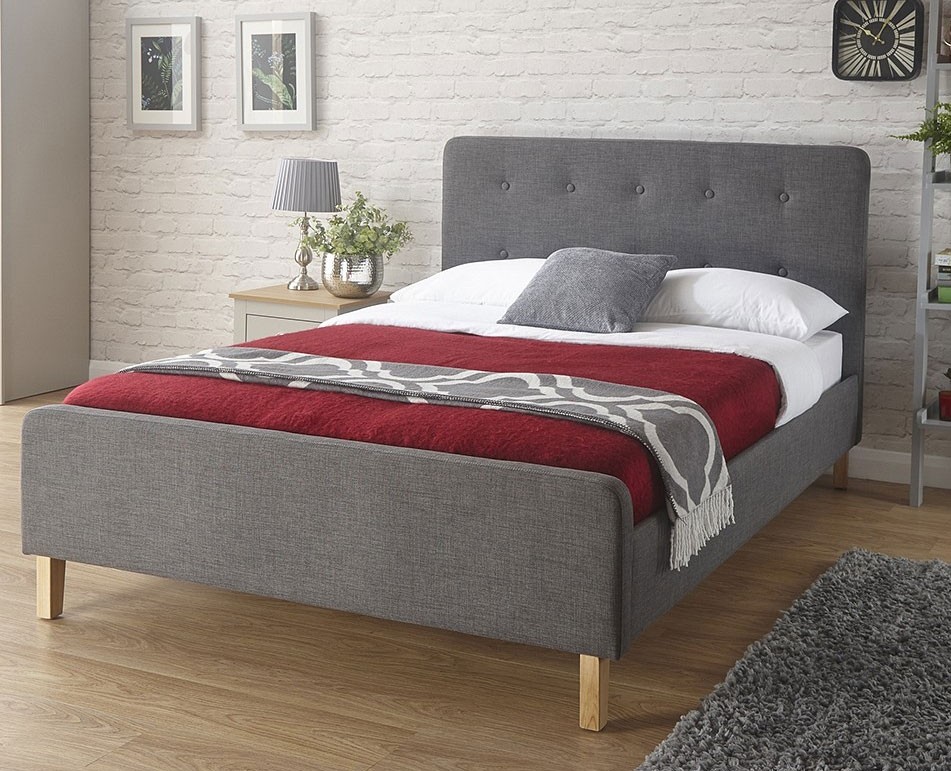 Ashville Dark Grey King Size Bed Frame, Grey Upholstered Bed King Single