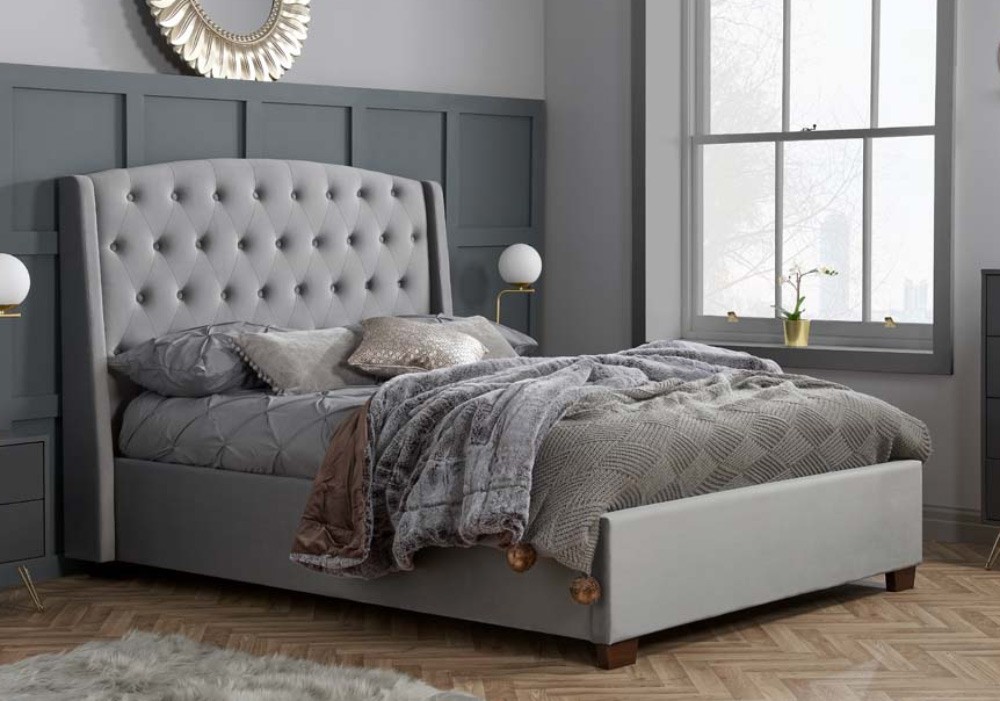 Back Grey Super King Size Bed Frame, Grey Fabric Headboard Super King Size Beds