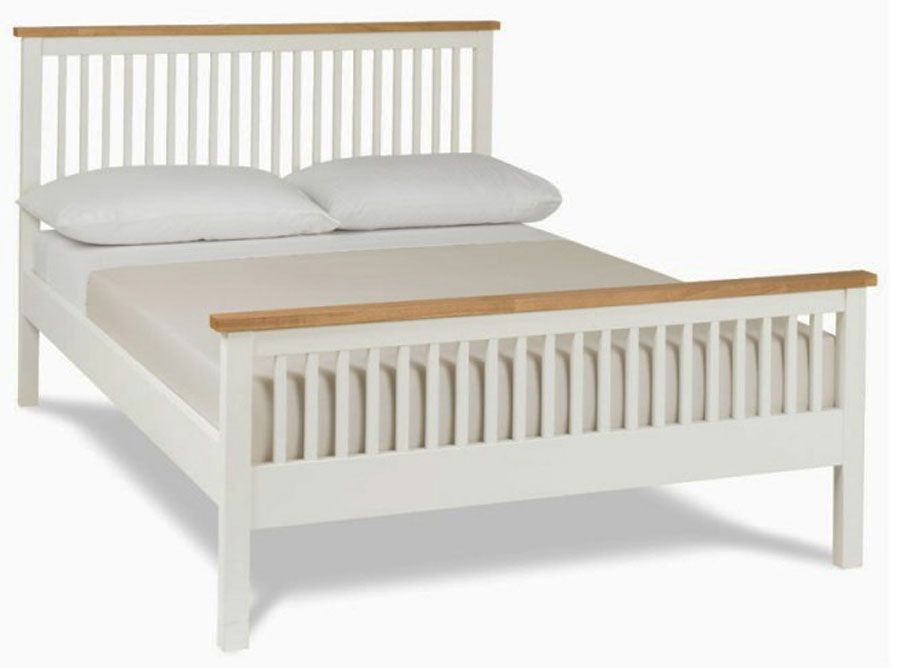 Two Tone High Foot King Size Bed Frame, White And Oak Bed Frame