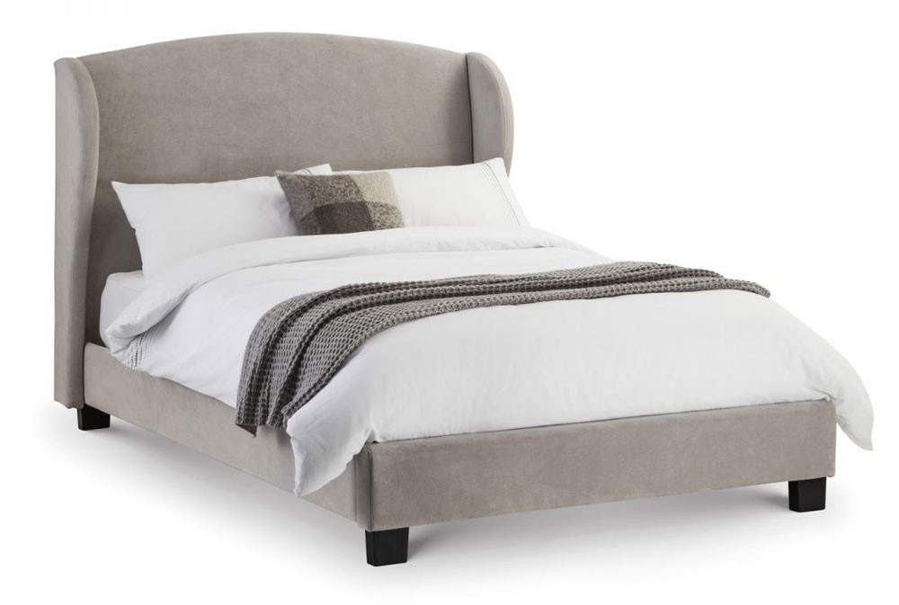 Belgium Soft Grey Winged Double Bed Frame, Soft Headboard Bed Frame
