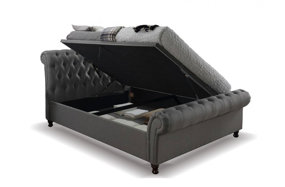 Ottoman Storage Bed Frame, Grey King Bed With Storage