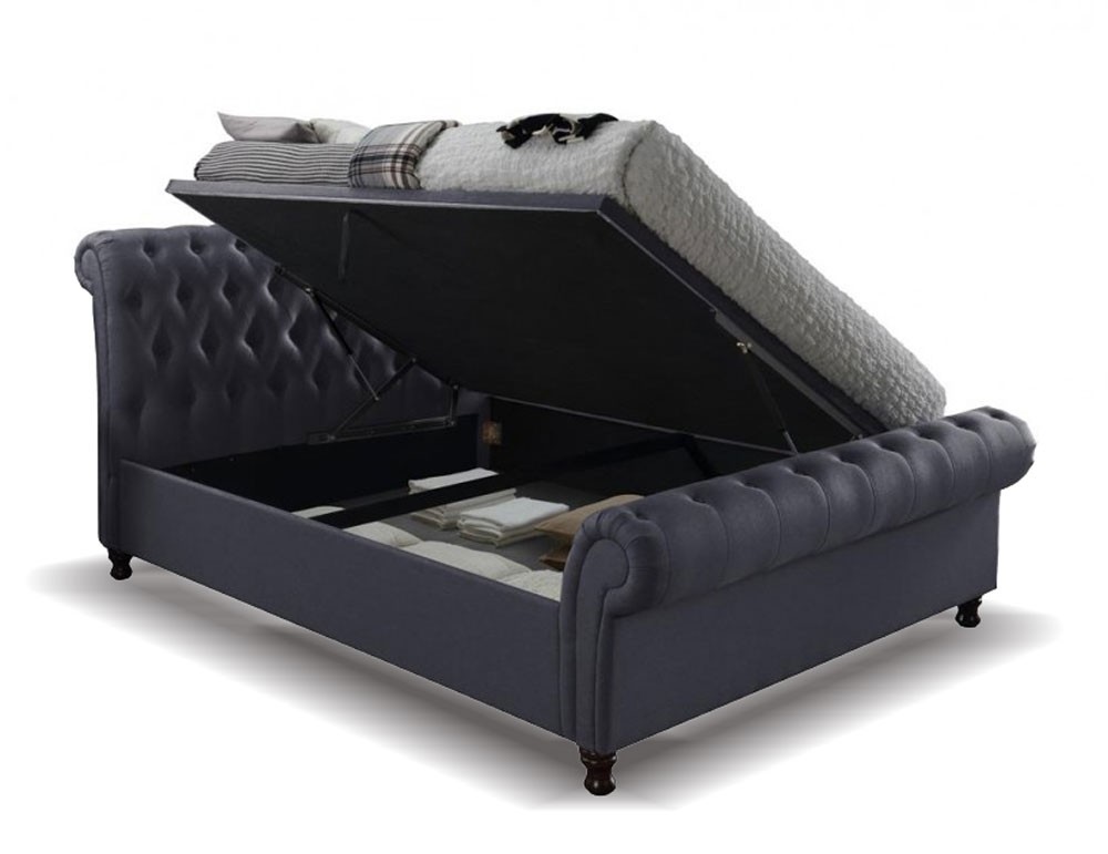 Castellano Charcoal Double Ottoman, Charcoal Bed Frame With Storage