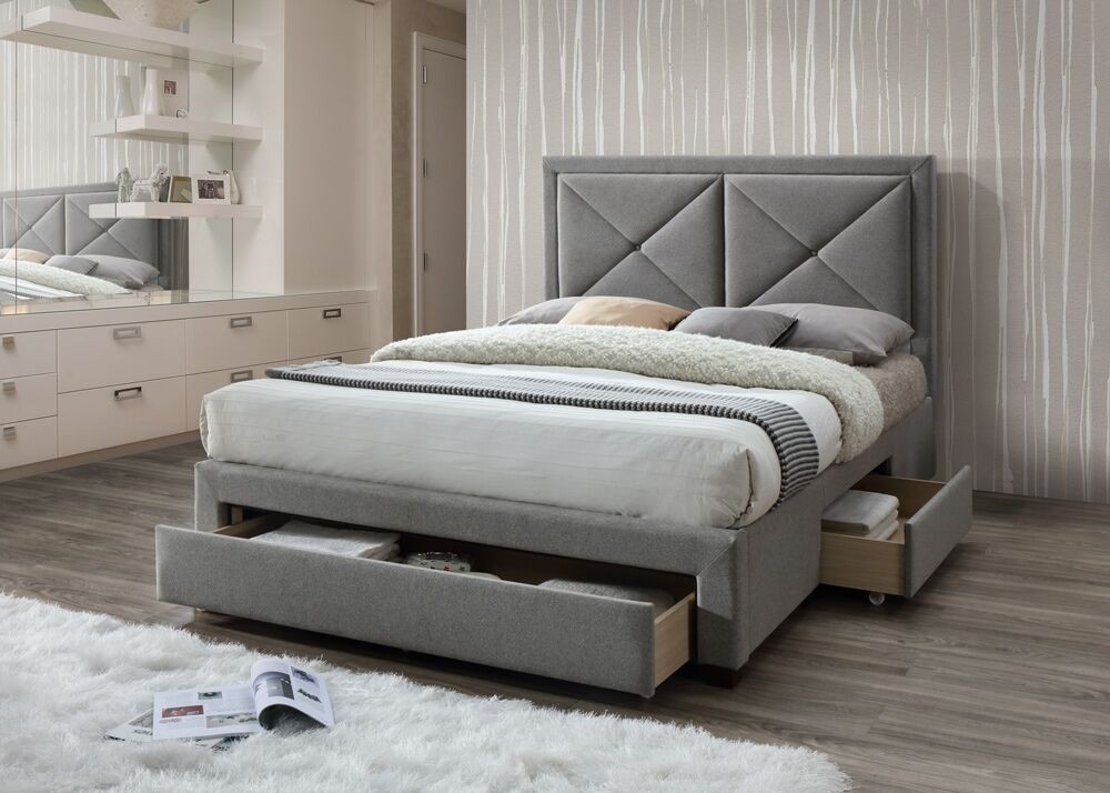 Suzanne Grey Marl Double Bed Frame With, Drawers In Bed Frame