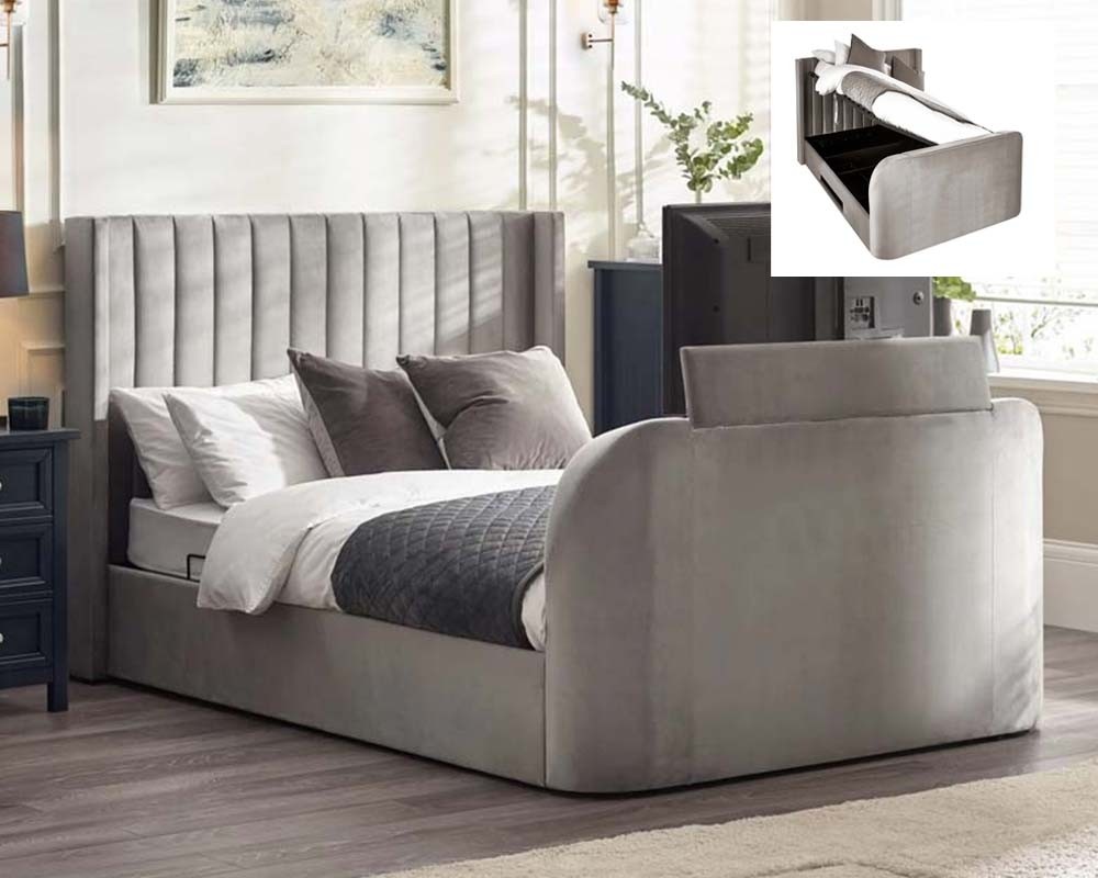 Clarke Light Grey TV Storage Bed Frame