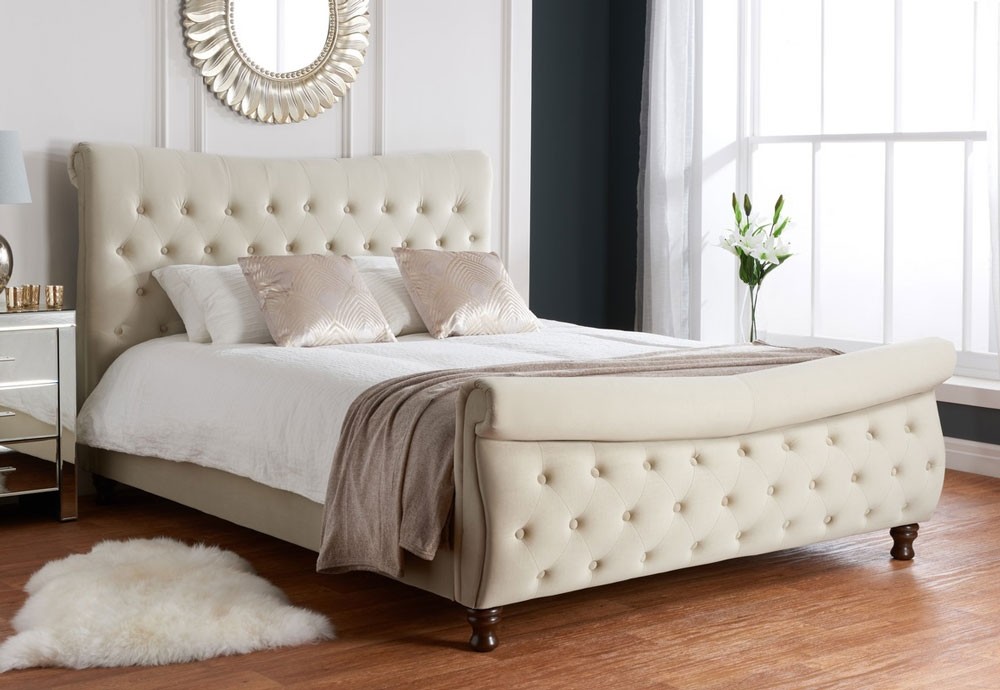 Danish Stone Super King Size Bed Frame, Super King Size Leather Sleigh Bed
