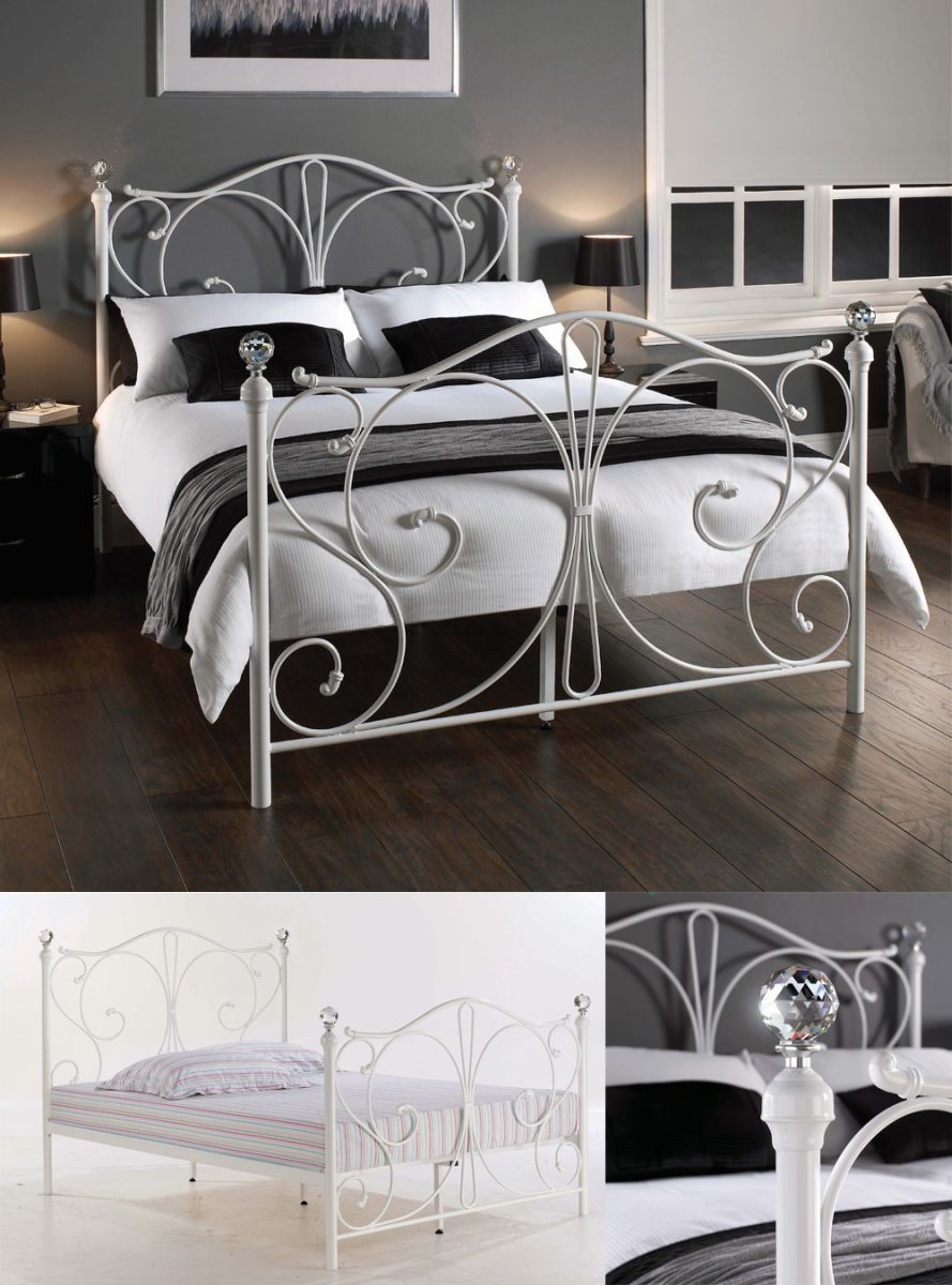 Florentine White/Krystal Double Bed Frame