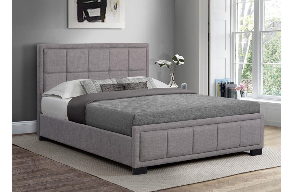 Hann Grey Fabric King Size Bed Frame, Grey Fabric Sleigh Bed King Size