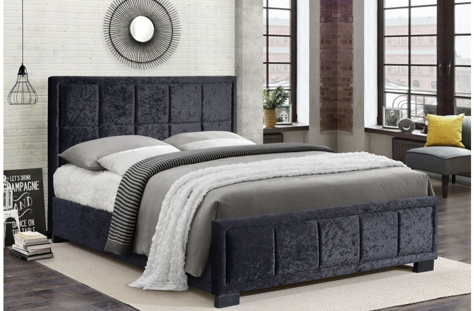 Black Crushed Velvet King Size Bed Frame, Black King Size Bed Frame