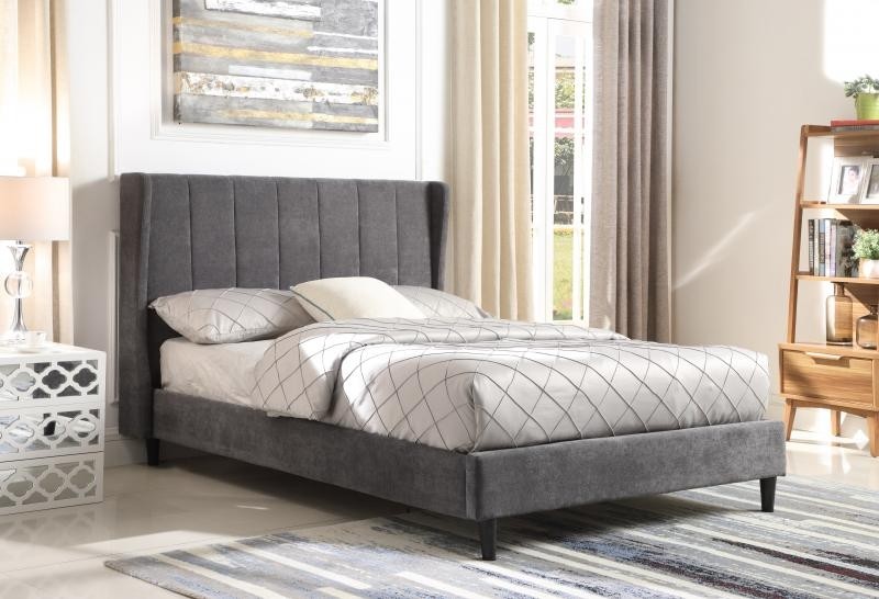 Dark Grey King Size Hotel Bed Frame, Grey Upholstered King Size Bed Frame