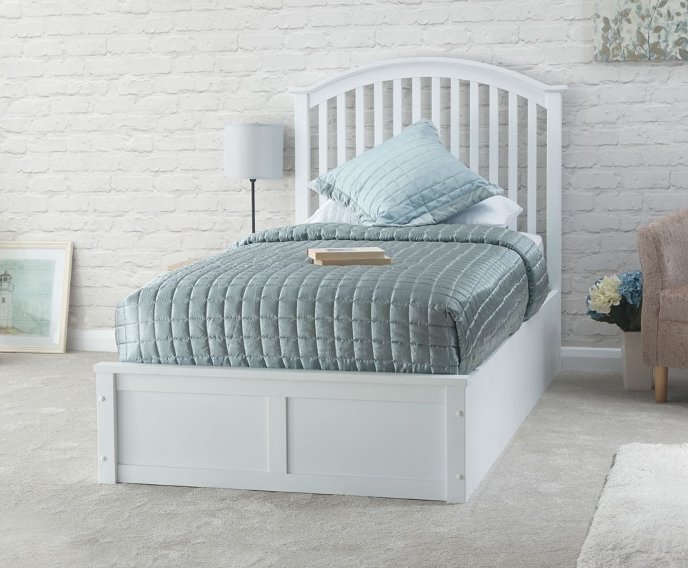 White Single Ottoman Storage Bed Frame, White Wooden Single Bed Frame With Drawers