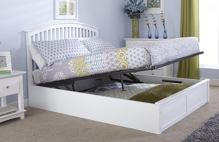 Double Ottoman Storage Bed Frame, White King Bed Frame With Storage