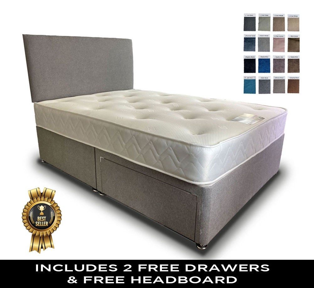 No Headboard 75cm X 190cm Bed Centre Beige Linen Memory Foam Divan Bed With Mattress No Drawers Small single