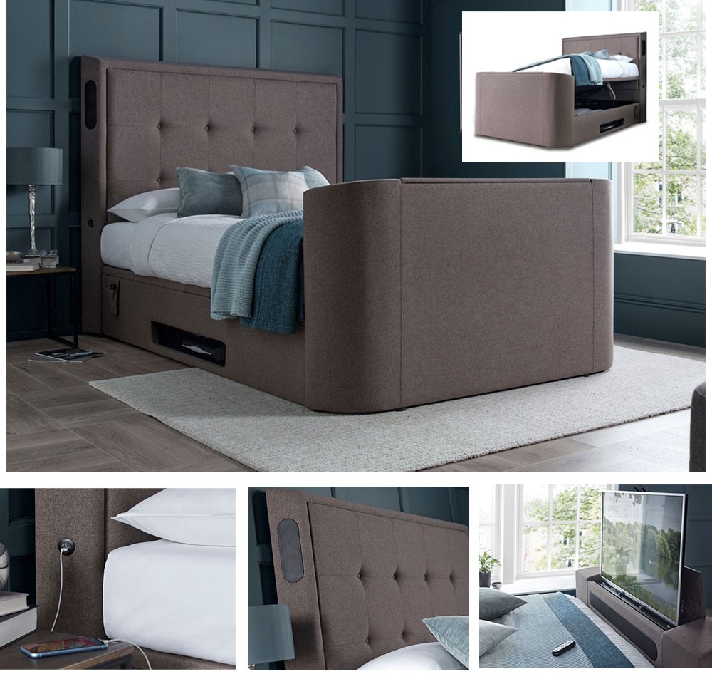 Merlin Fawn Double Ottoman TV Bed Frame