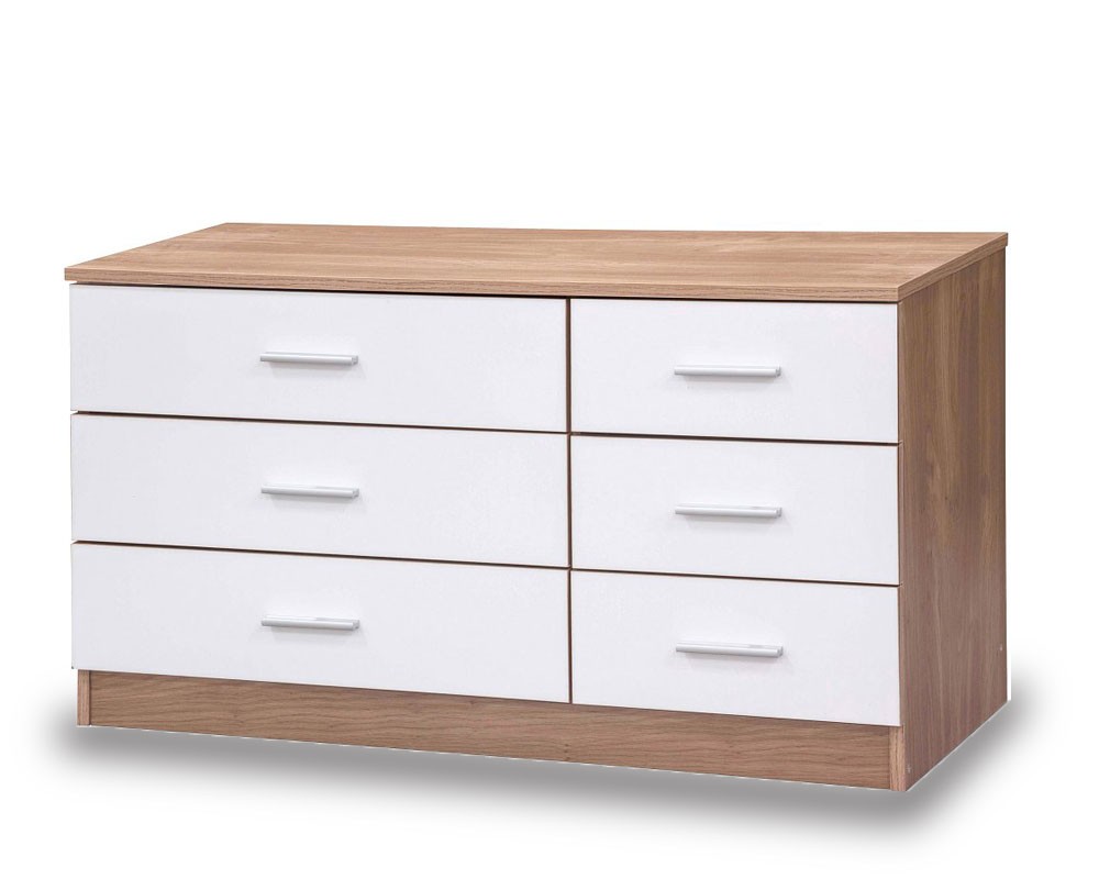 Otto White And Oak High Gloss 6 Drawer Chest