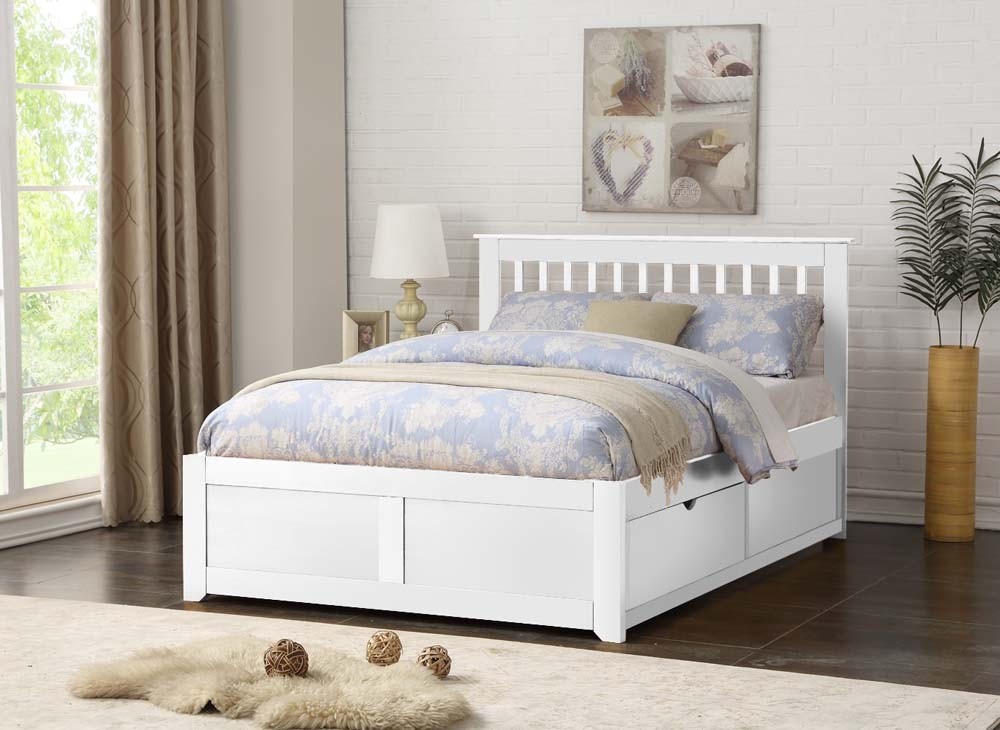 Petra White Double Bed Frame With 2 Drawers