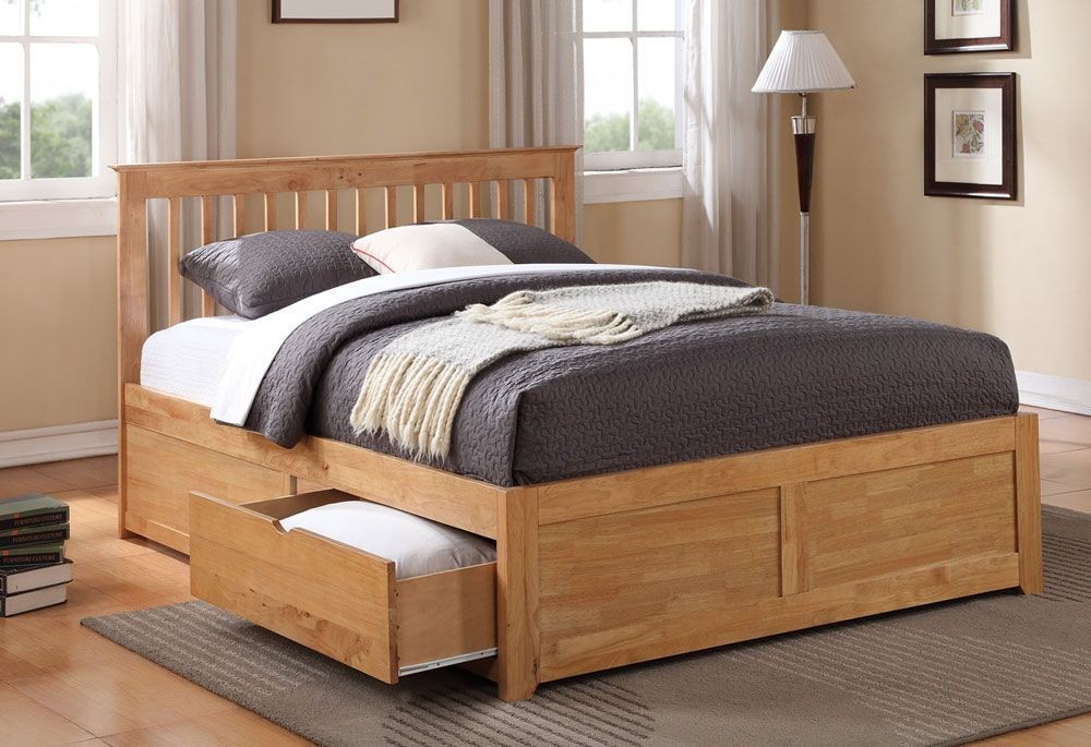 Petra Oak Double Bed Frame With 2 Drawers