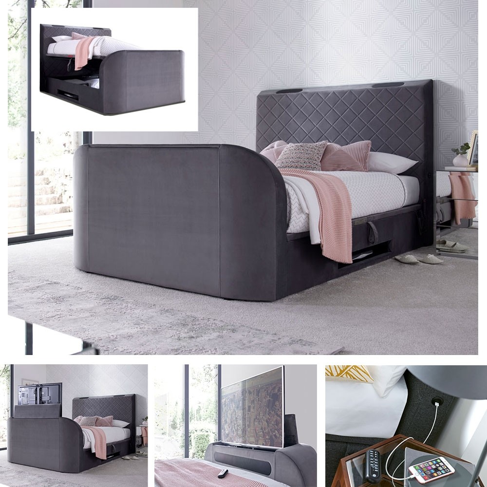 Piper Velvet Grey King Size Ottoman TV Bed Frame