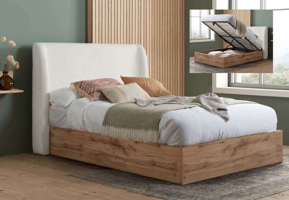 Halfren White Ottoman Storage Bed Frame