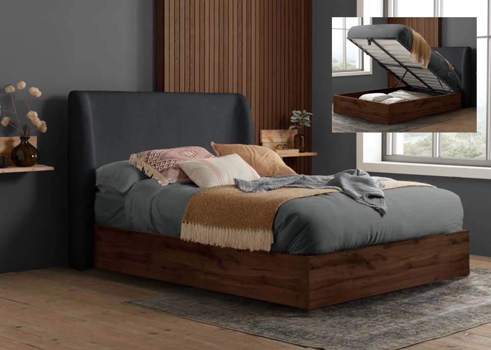 Halfren Grey Ottoman Storage Bed Frame
