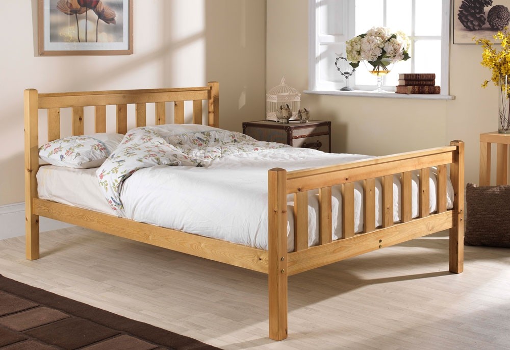 Shaker Pine High Foot End Double Bed Frame, Strong Bed Frames Uk