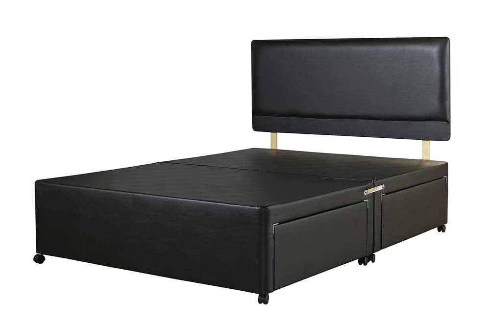 Hf4you 4Ft Small Double Black Divan Bed Base Small Black Faux Leather H/B 4 Drawers 
