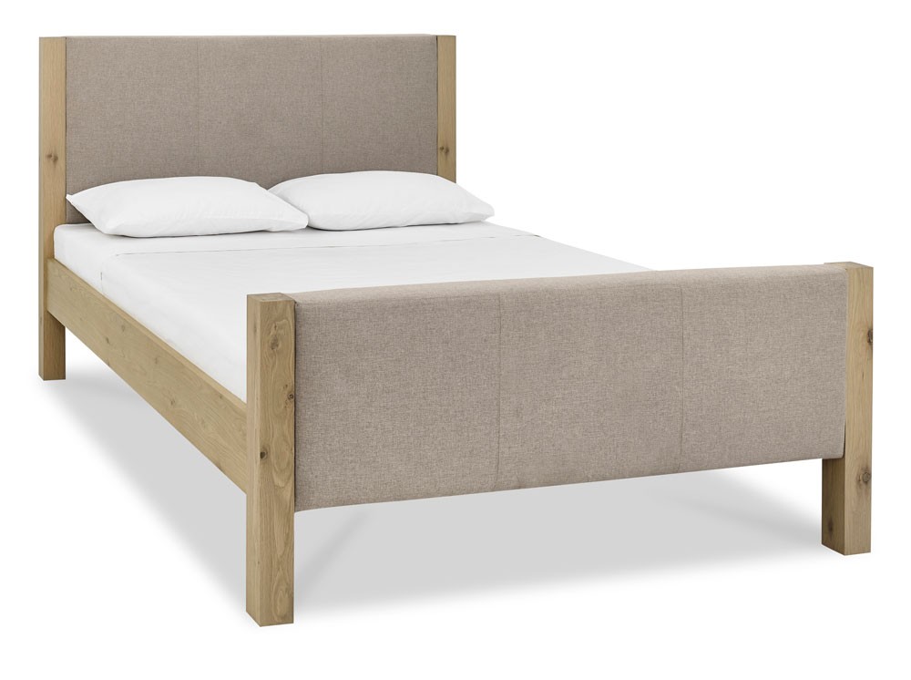 Turin Aged Oak Upholstered High Foot, High Full Size Bed Frame