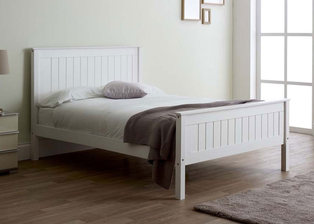 Taurean White High Foot King Size Bed Frame, White Wood King Size Bed Frame With Headboard