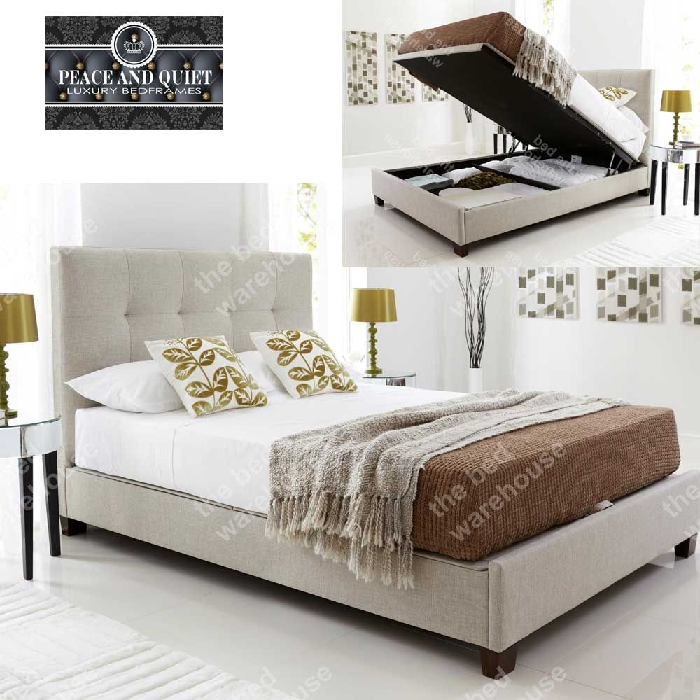 Walker Oatmeal Fabric Double Ottoman Storage Bed Frame