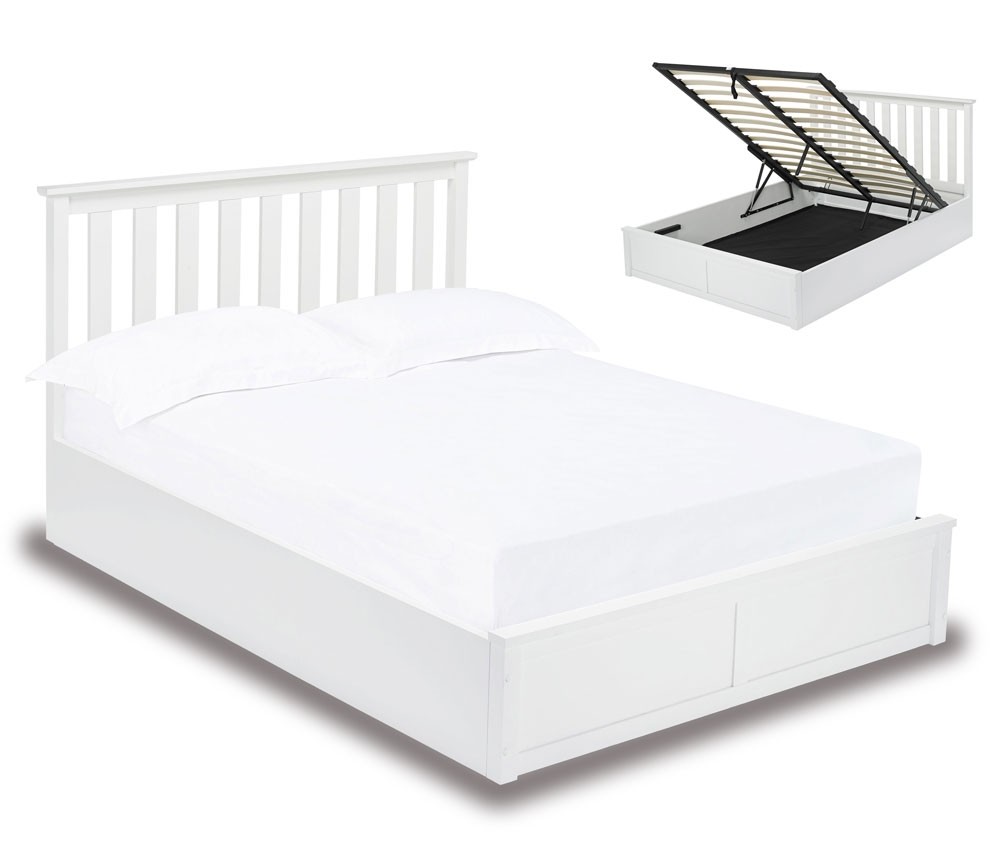 Orton White Wooden Double Ottoman Bed Frame, White Shaker Double Bed Frame
