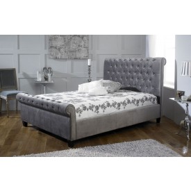 Orbital Plush Silver Velvet Bed Frame