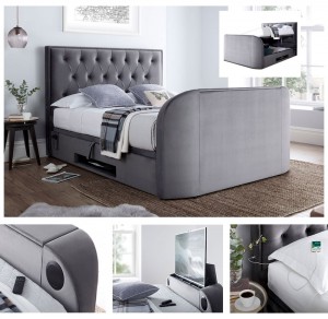 Lapwing Plush Velvet Grey TV Bed Frame 