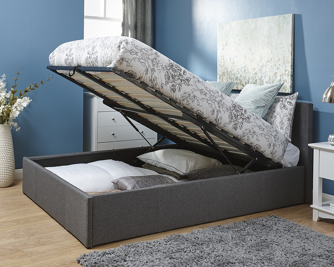 End Lift Ottoman Storage Silver Grey King Size Bed Frame King Size