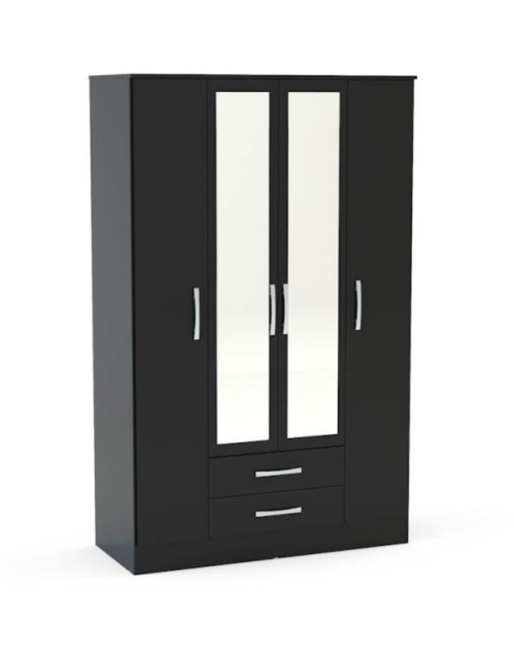 Links High Gloss Black 4 Door 2 Drawer Wardrobe With Mirror Links
