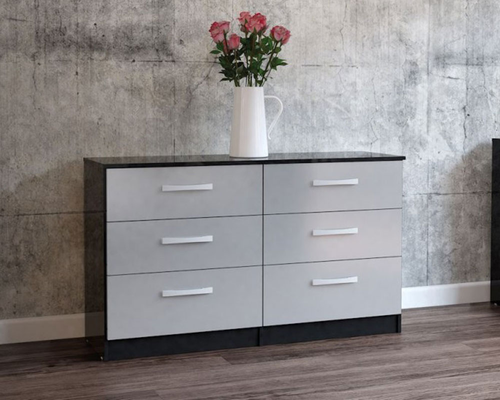 Links Black/ High Gloss Grey 6 Drawer Chest