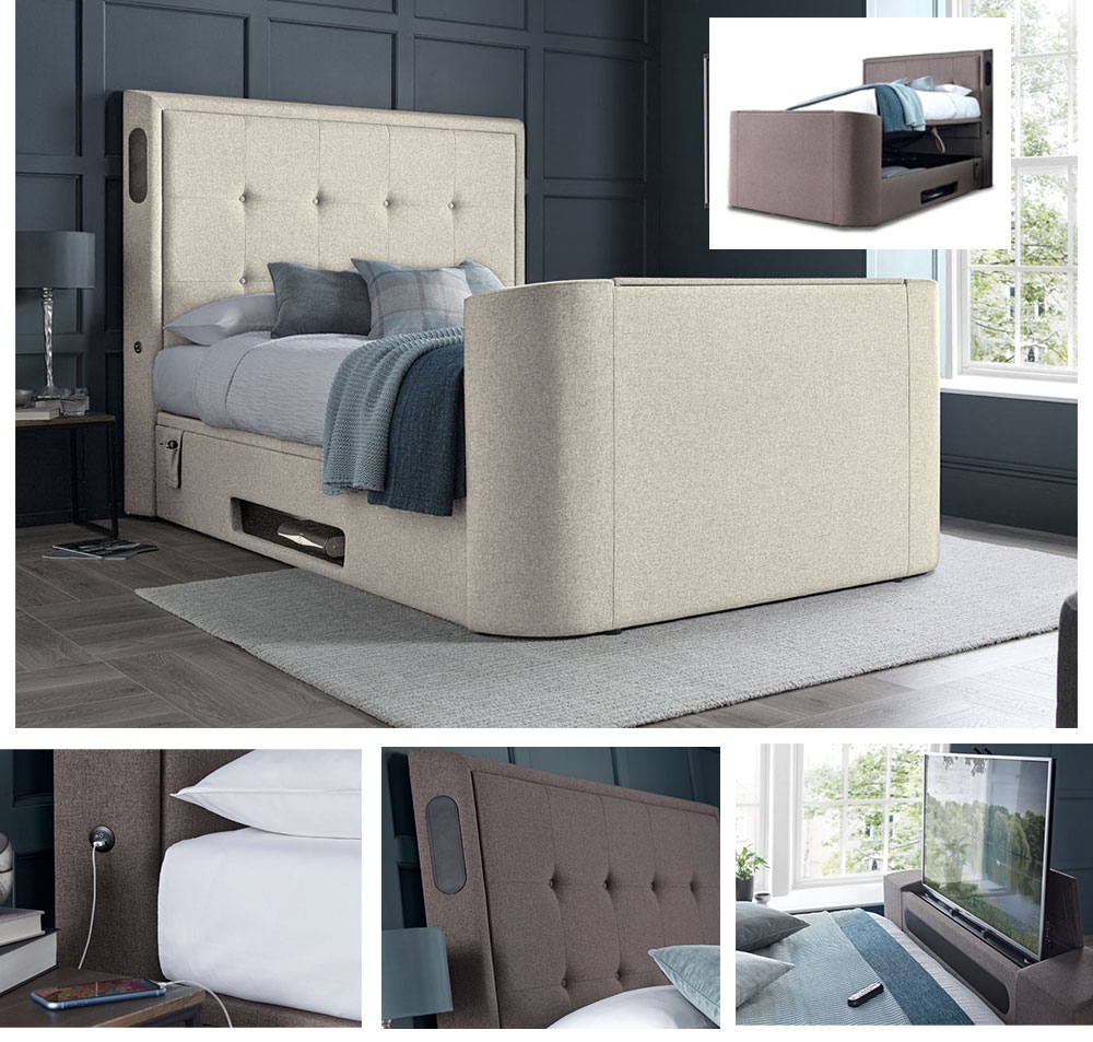 Super King Size Oatmeal Ottoman TV Bed The Bed Warehouse Direct