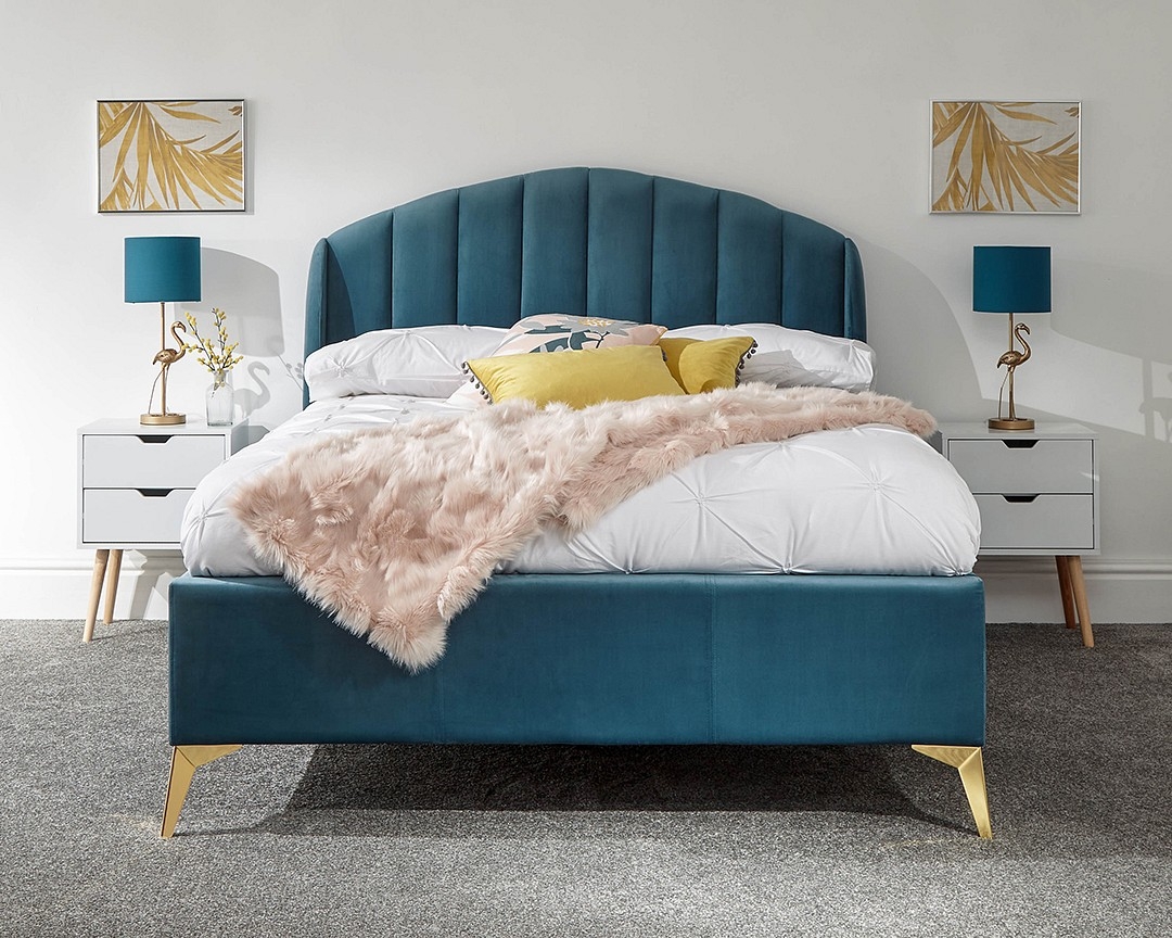 Petal Plush Teal Double Ottoman Bed Frame